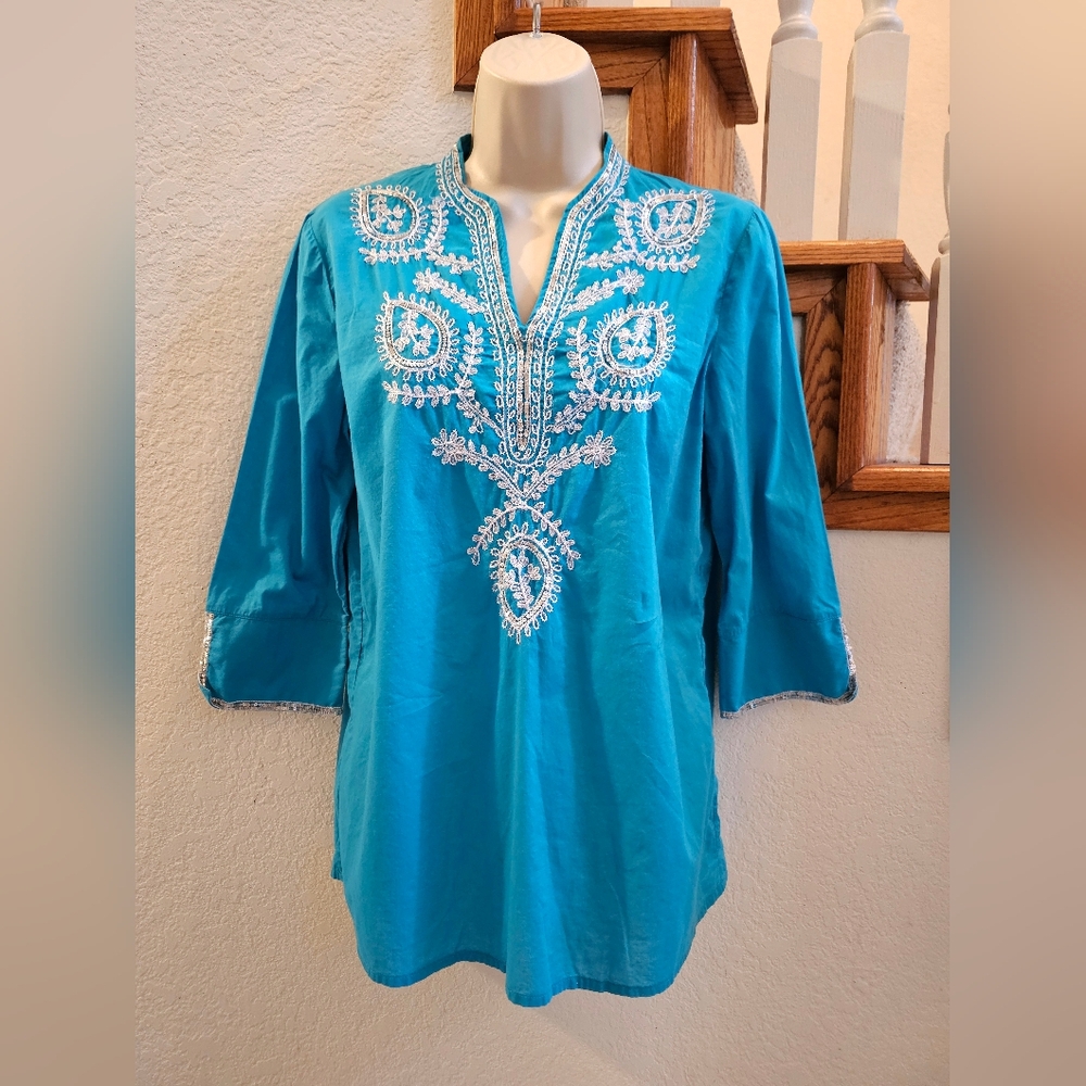 Chico's Embellished Cotton Tunic Top Size S